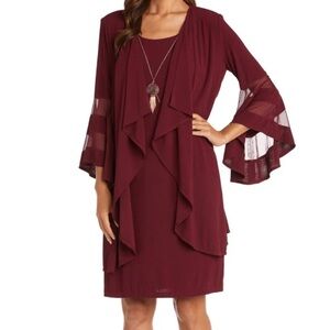 R&M Richards Wine Bell Sleeve Two-Piece Cocktail Dress- NWOT